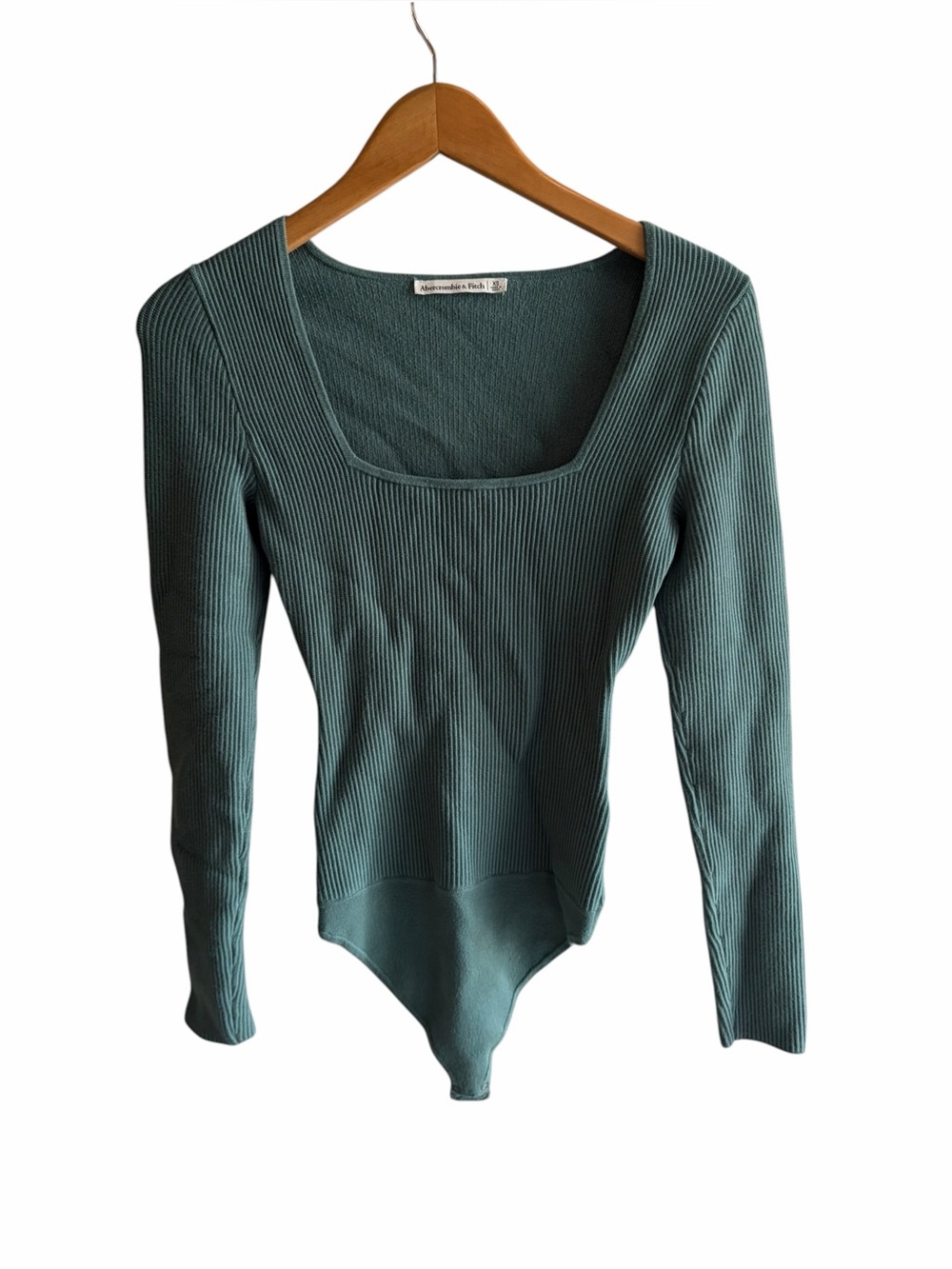 Abercrombie & Fitch Green Ribbed Sweater Bodysuit Square Neck Size XS